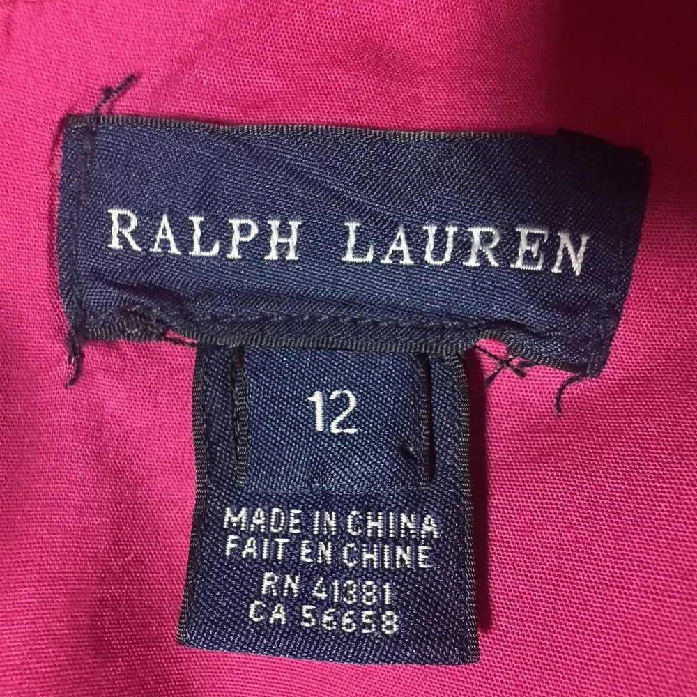 Ralph Lauren Striped Fit Flare Dress Girls 12‎ Pink Navy Sleeveless Button Back